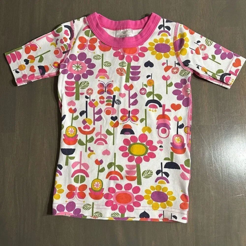 Hanna Andersson size 6-7 Flowered Pink Short John Pajama TOP ONLY